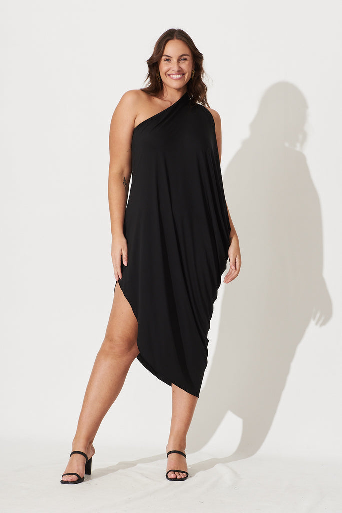 Goddess One Shoulder Maxi Dress in Black - full length