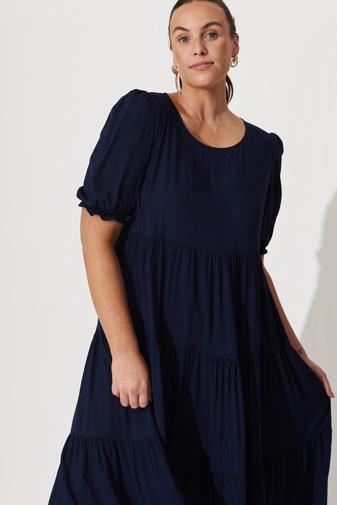 Nevi Tiered Midi Dress In Navy - front
