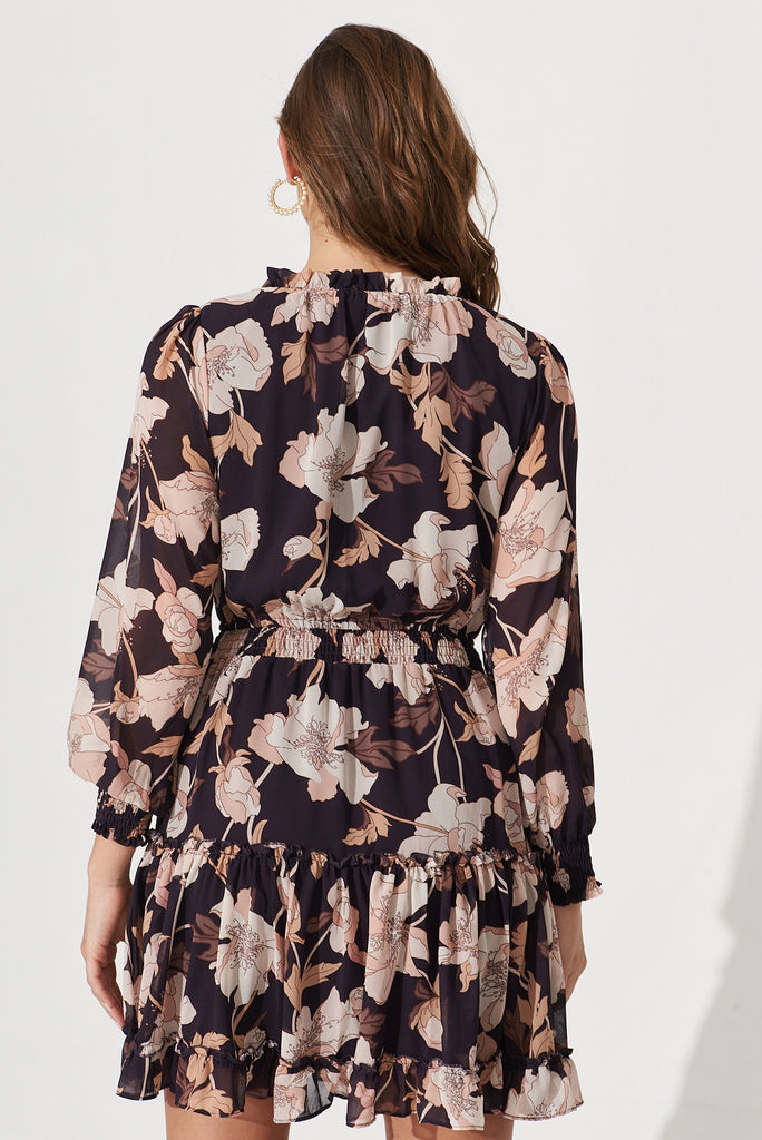 Vittie Dress In Mauve With Blush Floral Chiffon - back