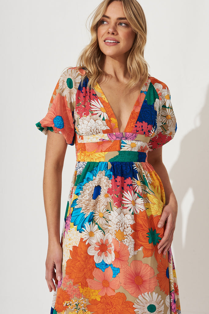 Mel Maxi Dress In Bright Multi Floral - front