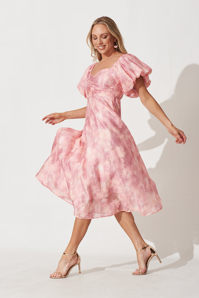 Flora Midi Dress In Blush Floral Burnout Organza - side