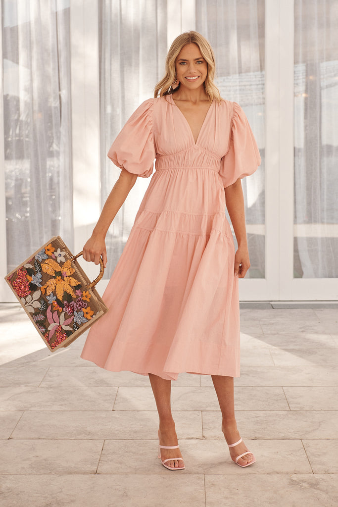 Amalie Midi Dress In Blush Pink Cotton