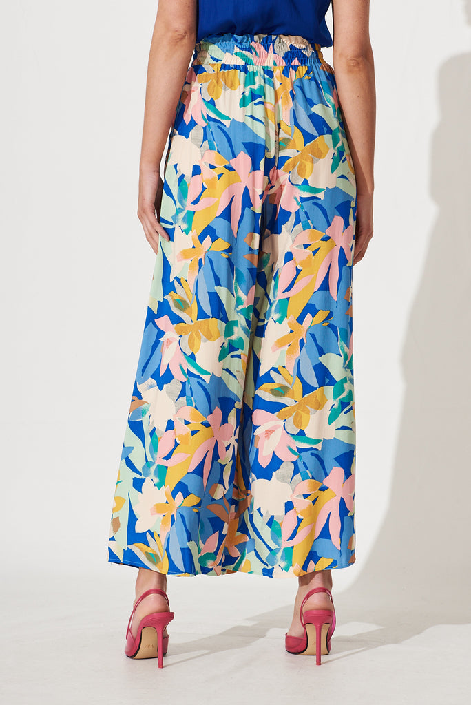 Mariah Pants In Cobalt With Multi Floral - back