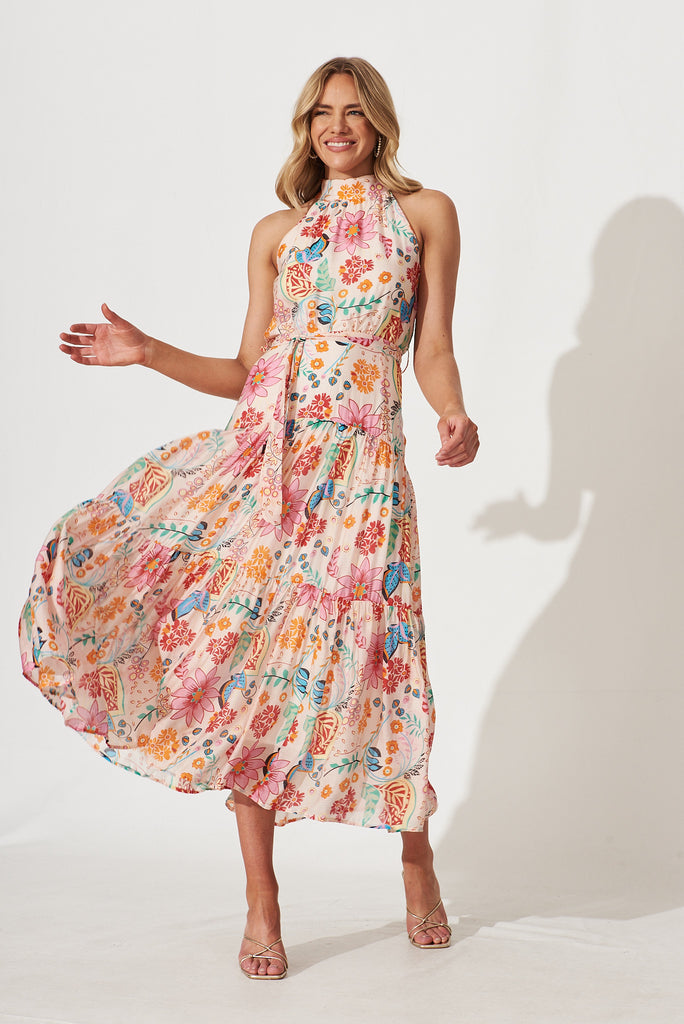 Khalo Dress In Bright Multi Floral Print - full length