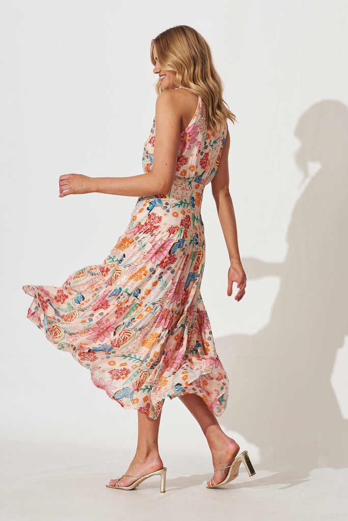 Khalo Dress In Bright Multi Floral Print - side
