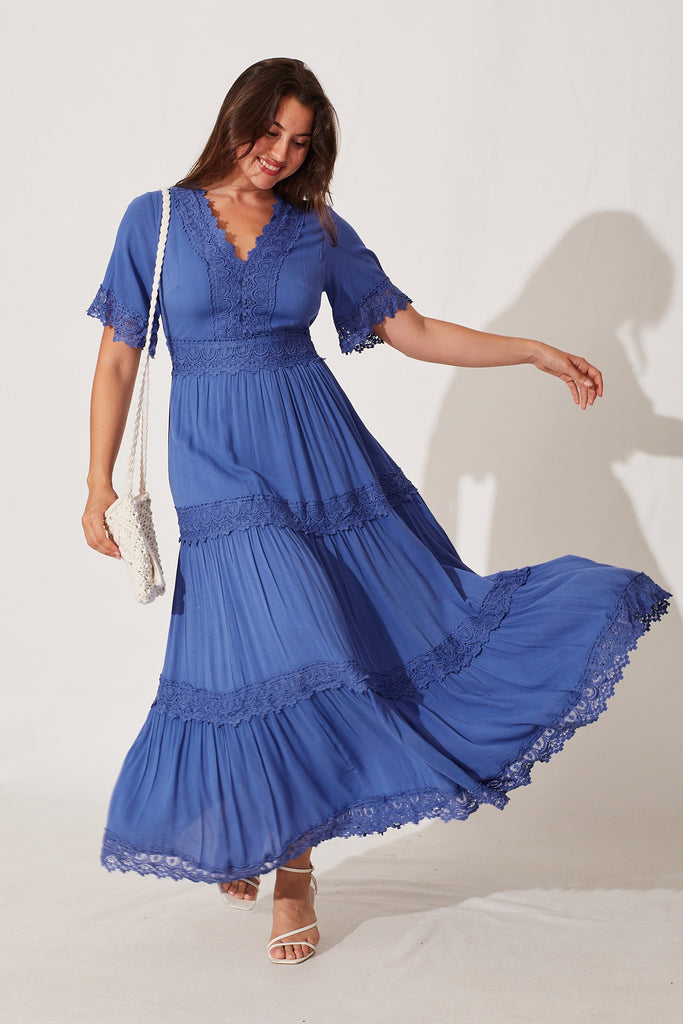 Mona Maxi Dress In Blue - full length