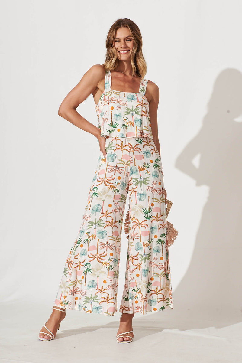 Sandcastle Jumpsuit In Cream With Purple Paisley