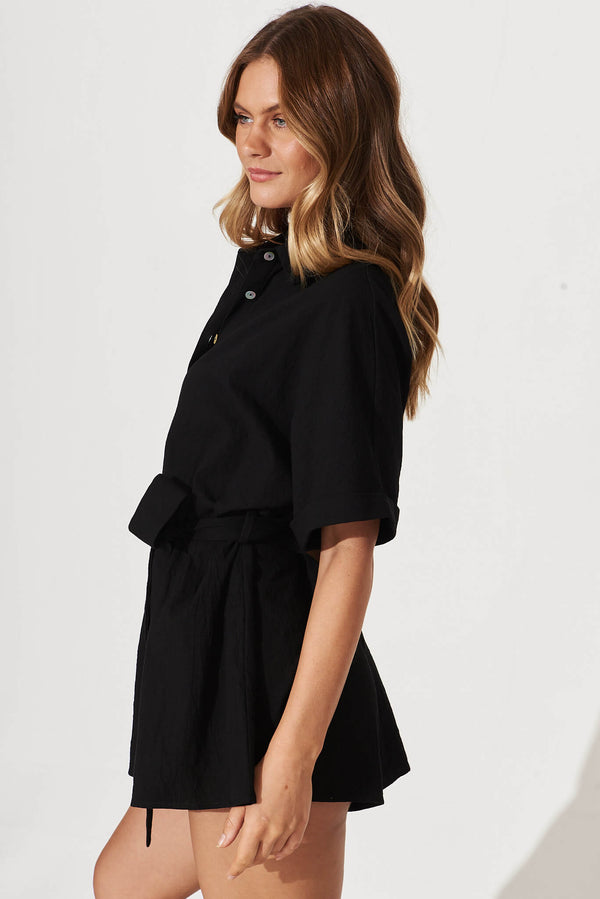 Rising Sun Playsuit In Black Cotton St Frock