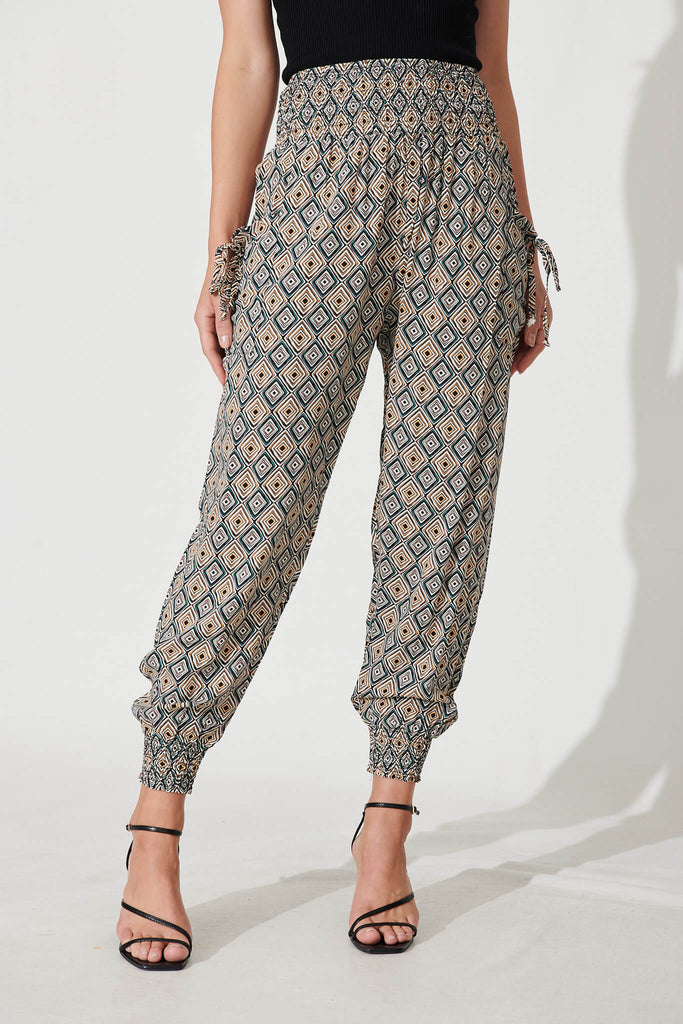 Gabby Lounge Pants In Black With Beige Tile Print - front