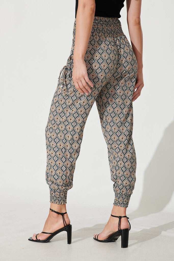 Gabby Lounge Pants In Black With Beige Tile Print - side