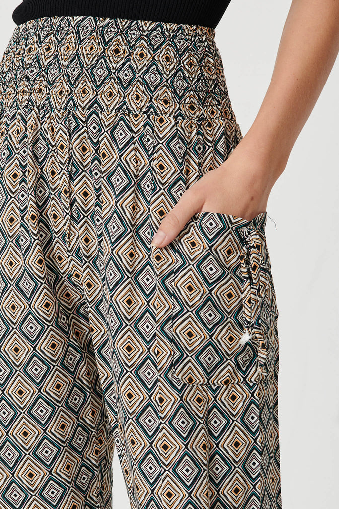 Gabby Lounge Pants In Black With Beige Tile Print - detail