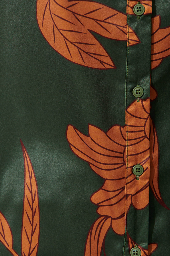 Callia Shirt In In Khaki With Rust Leaf Print - fabric
