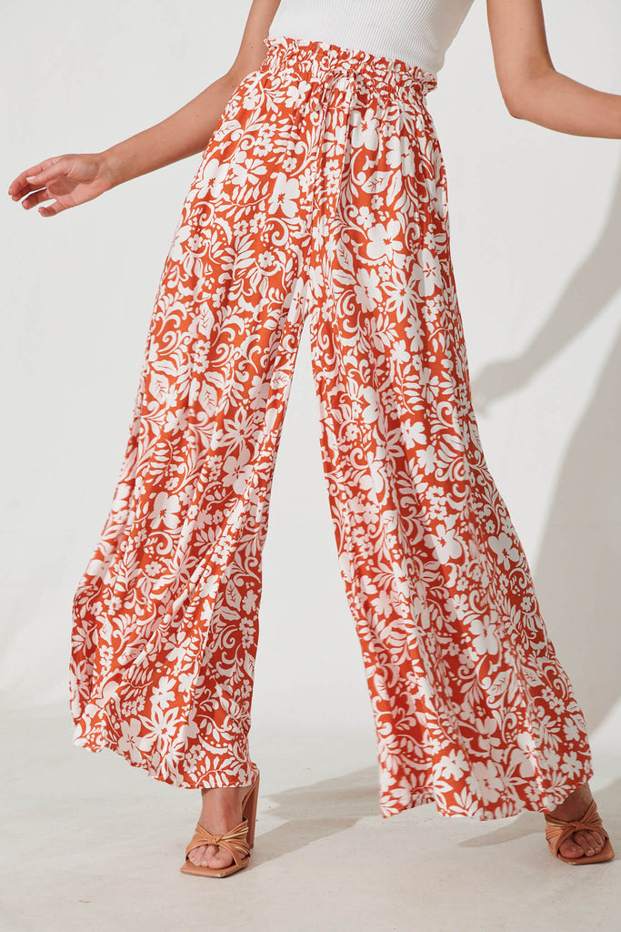Mariah Pant In Rust With White Floral - front