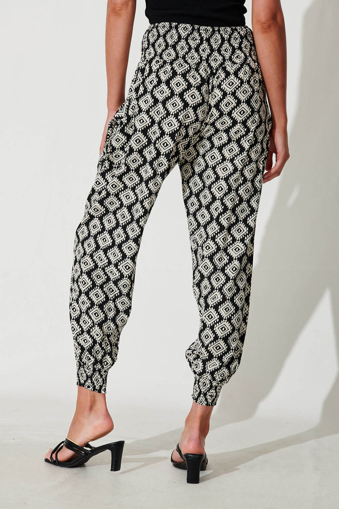 Gabby Lounge Pants In Black And White Tile Print - back
