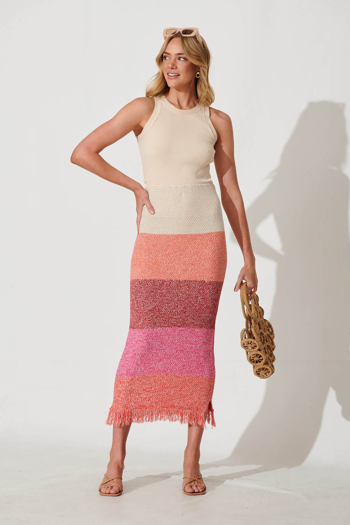 Gracey Knit Skirt In Pink Multi Cotton - full length