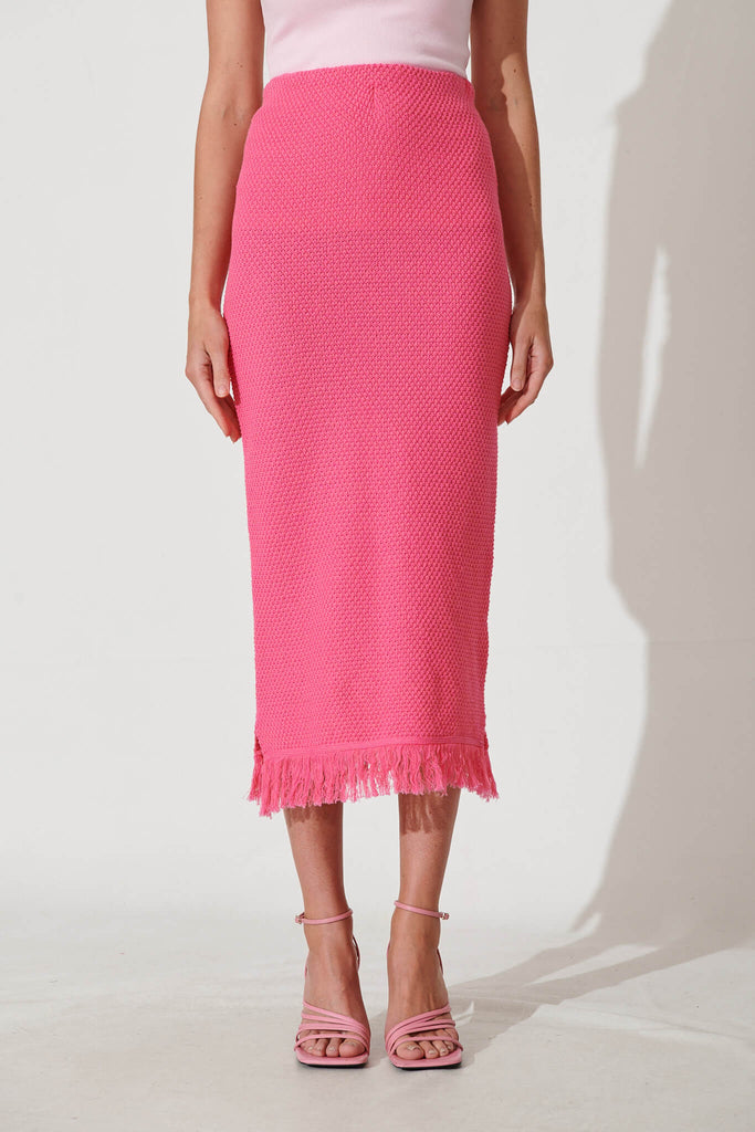 Gracey Midi Knit Skirt In Pink Cotton - front