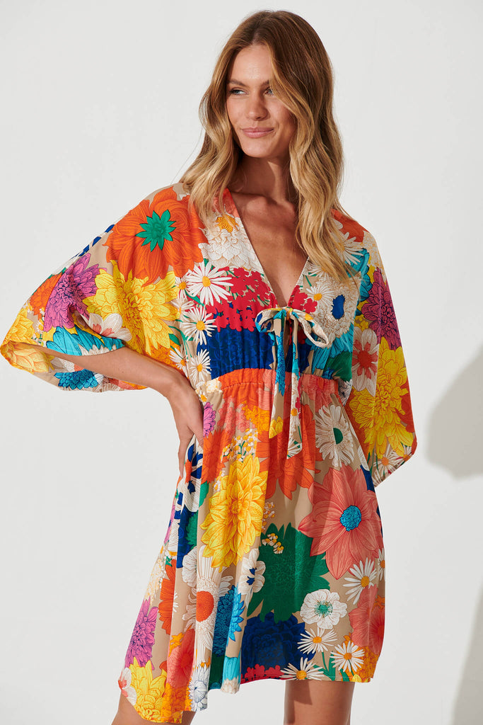 Ava Dress In Bright Multi Floral - front