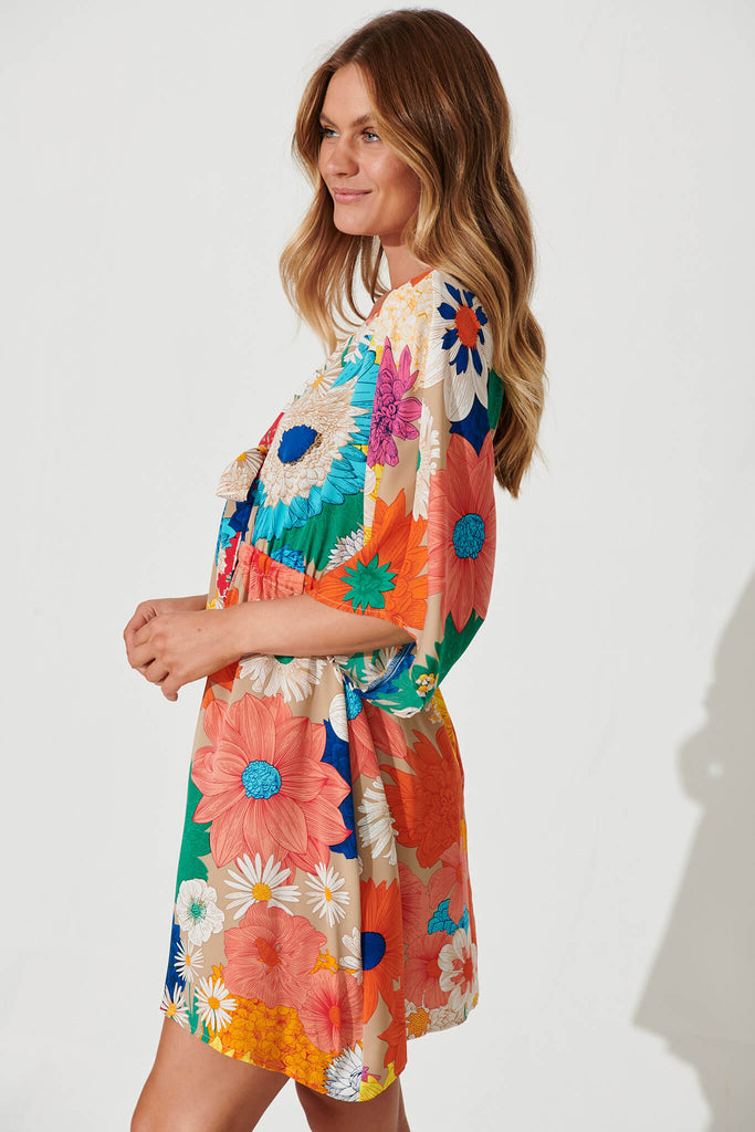 Ava Dress In Bright Multi Floral - side