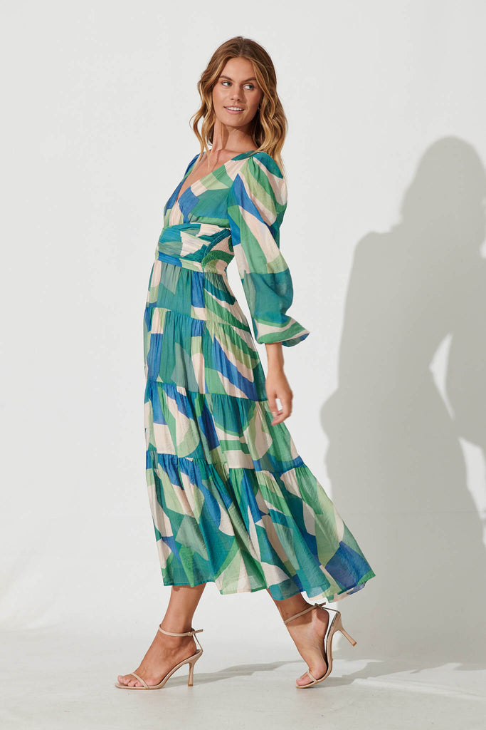 True Maxi Dress In Blue Green Abstract Print - side