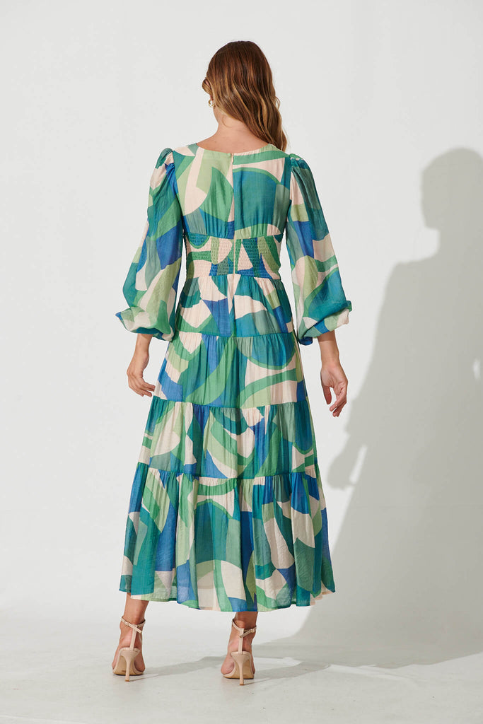 True Maxi Dress In Blue Green Abstract Print - back