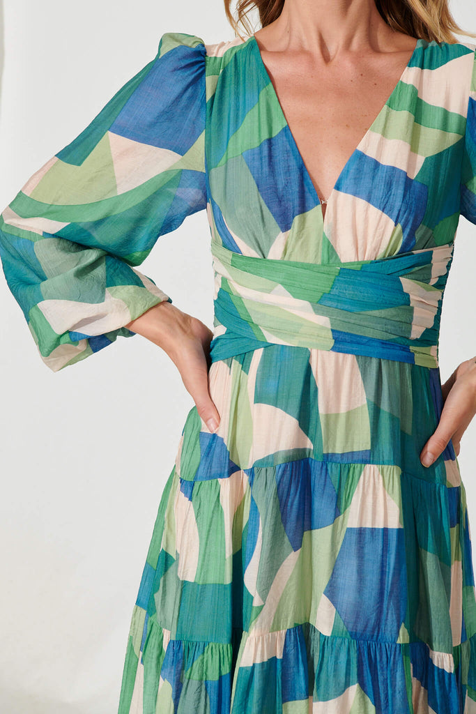 True Maxi Dress In Blue Green Abstract Print - detail