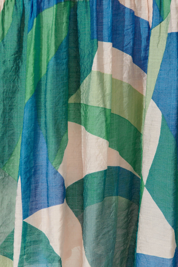 True Maxi Dress In Blue Green Abstract Print - fabric