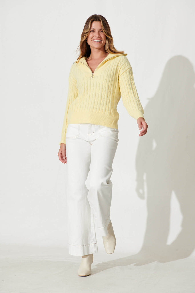 Tanna Zip Knit In Yellow Wool Blend - full length