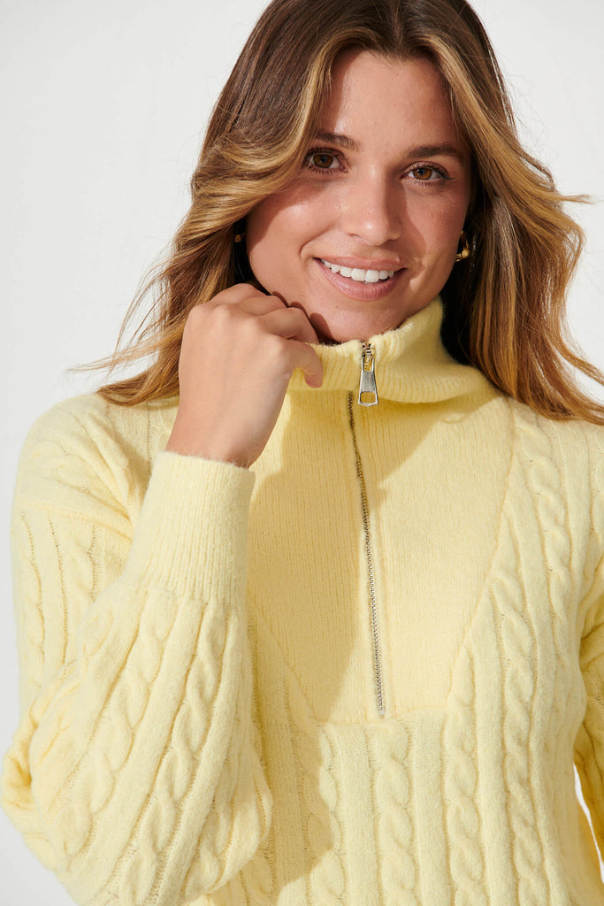Tanna Zip Knit In Yellow Wool Blend - detail