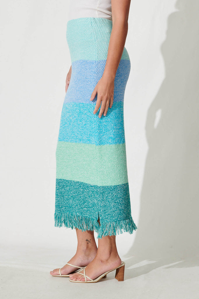 Gracey Midi Knit Skirt In Blue Multi Cotton - side