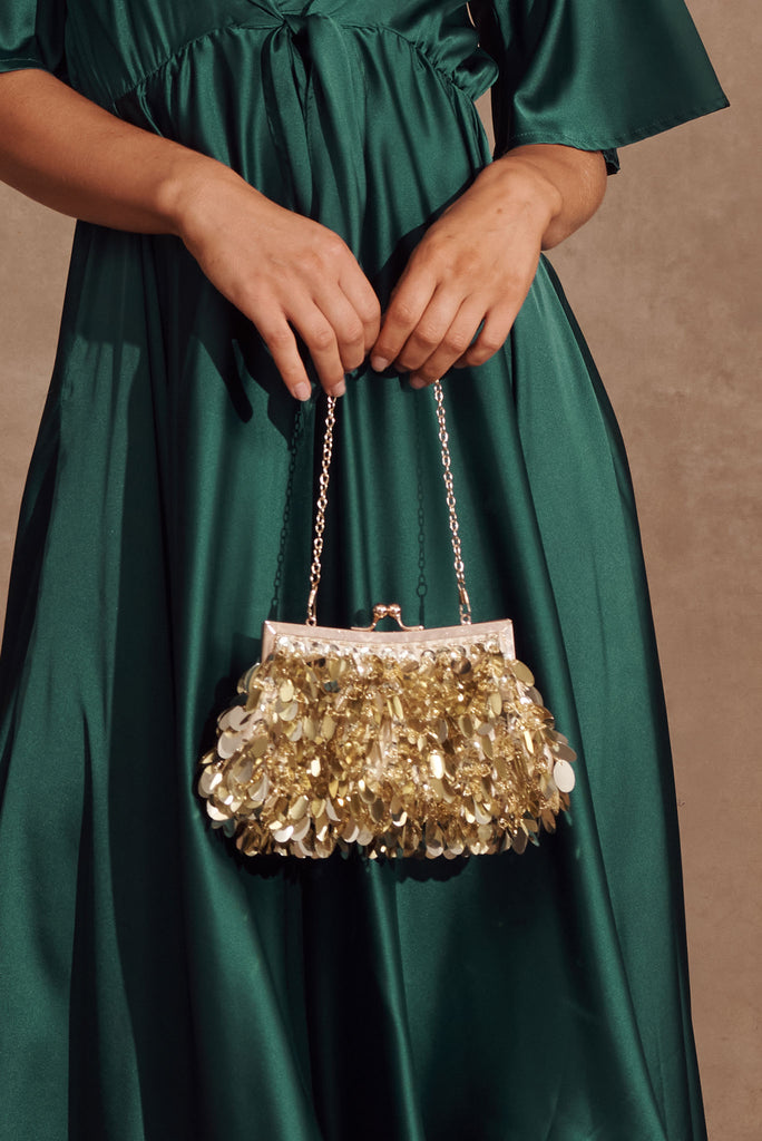 Leah Clutch Bag In Gold Sequin