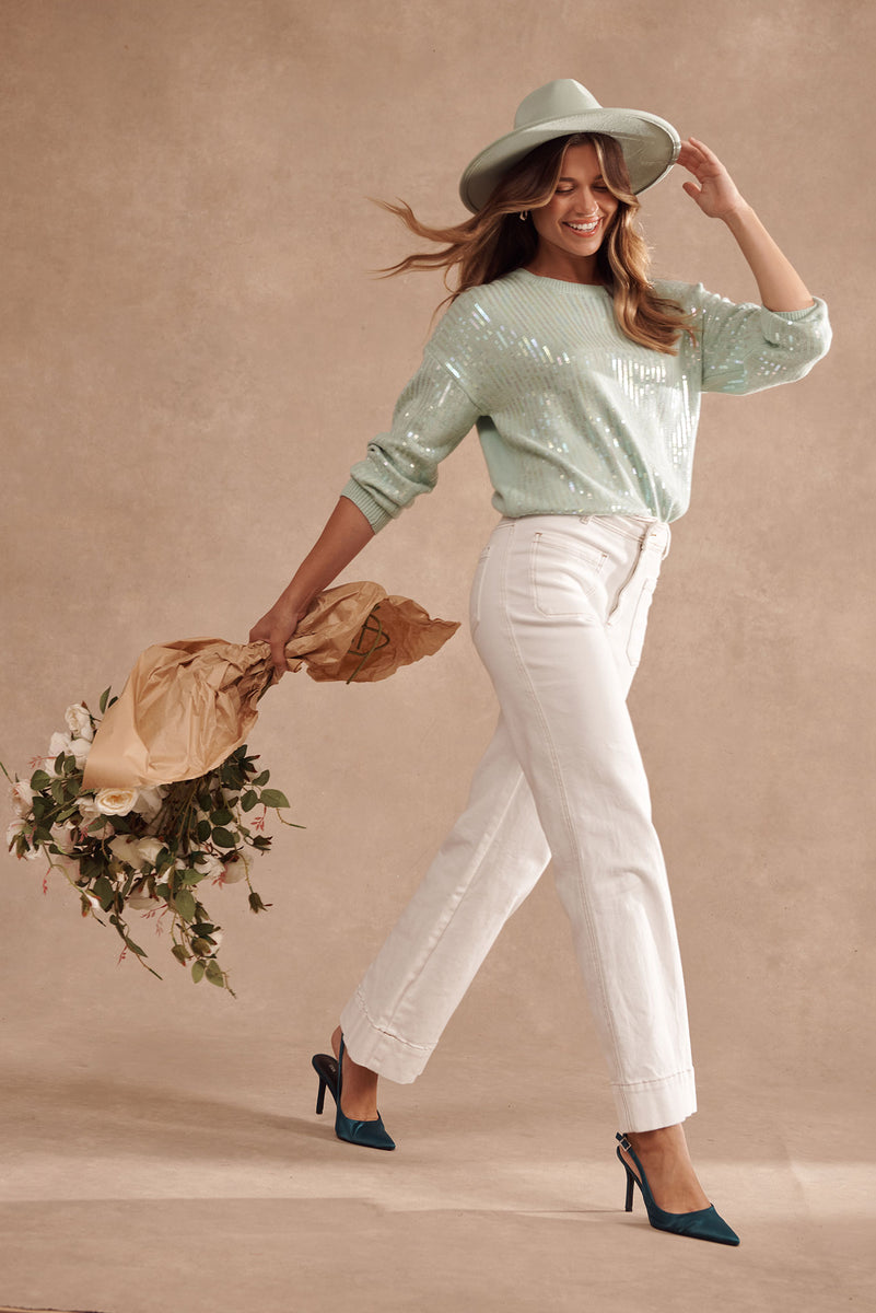 Jackson Knit In Cream Sequin Wool Blend