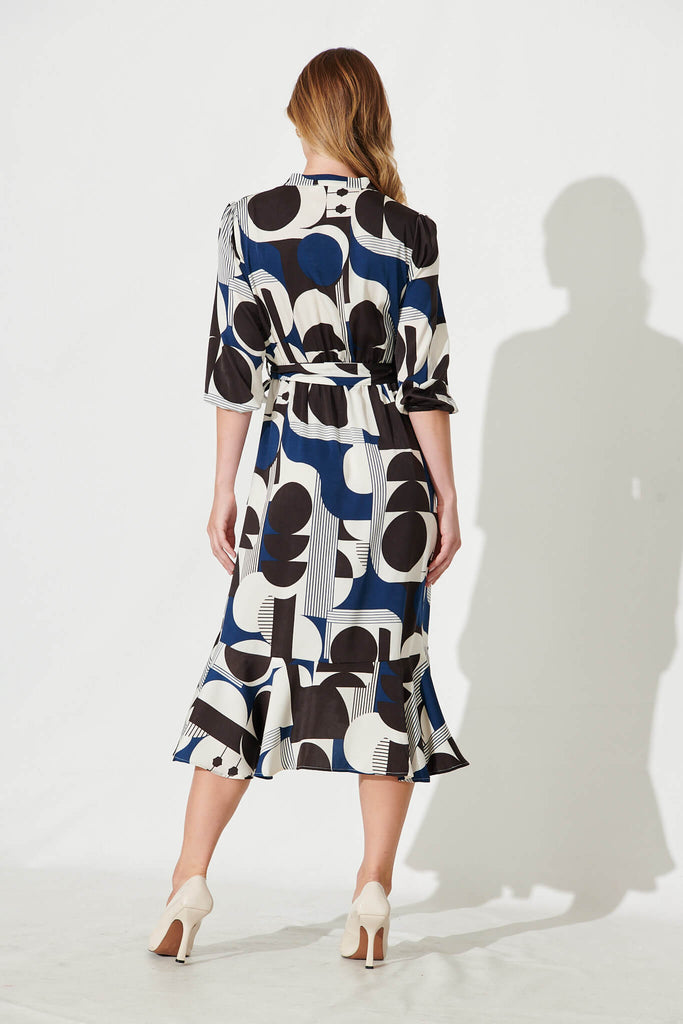 Jemimah Midi Dress In Cream Geometric Print - back