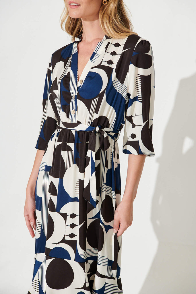 Jemimah Midi Dress In Cream Geometric Print - detail