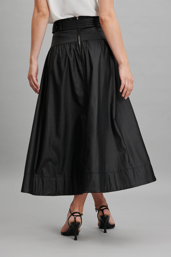 Judith Maxi Skirt With Belt In Black Wetlook - back