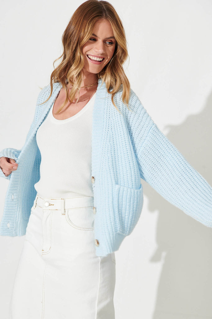 Arctic Knit Cardigan In Blue Wool Blend - front