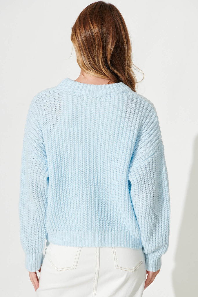 Arctic Knit Cardigan In Blue Wool Blend - back