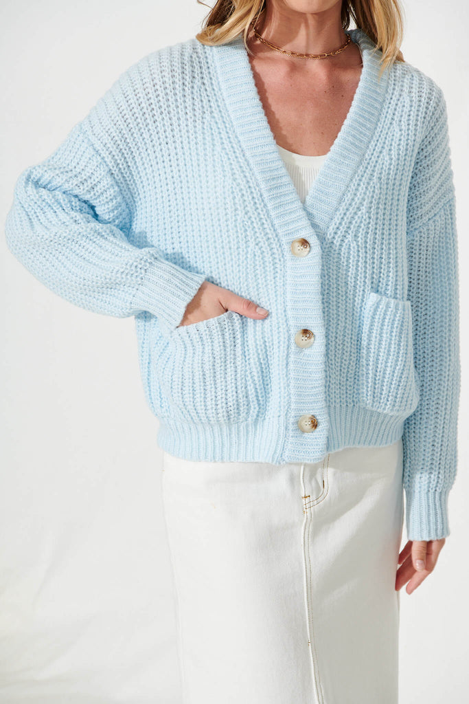 Arctic Knit Cardigan In Blue Wool Blend - detail