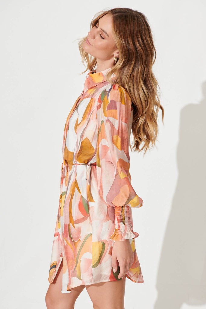 Venice Shirt Dress In White With Multi Apricot Floral - side