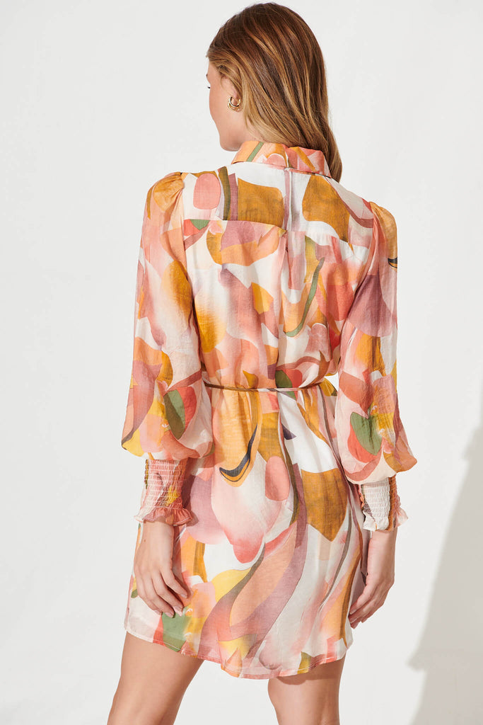 Venice Shirt Dress In White With Multi Apricot Floral - back