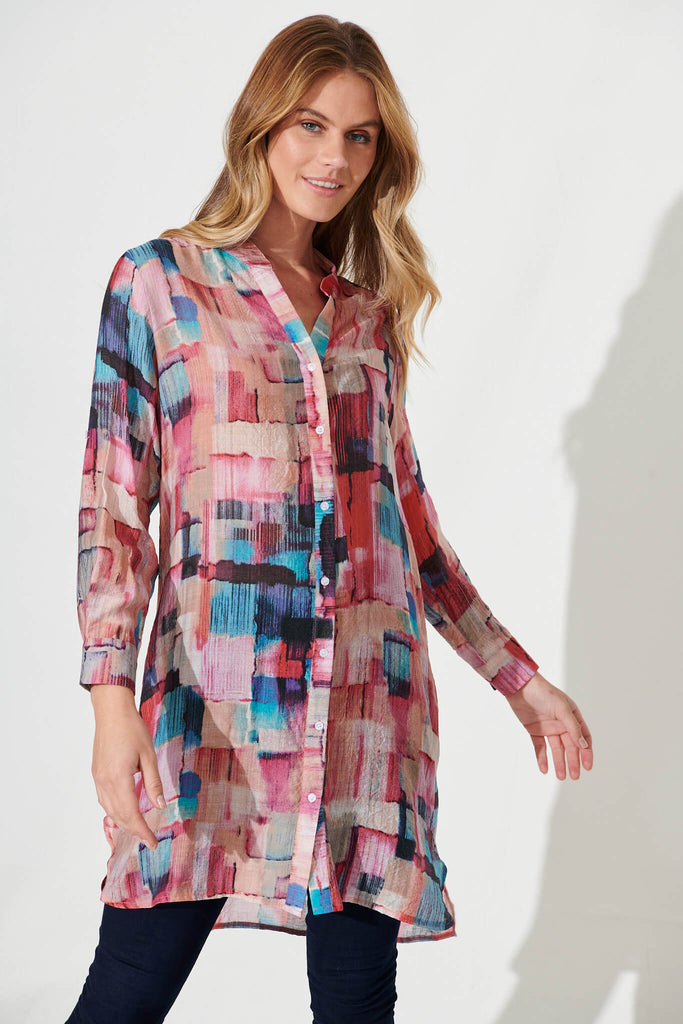 Connelly Shirt In Pink With Multi Print - front