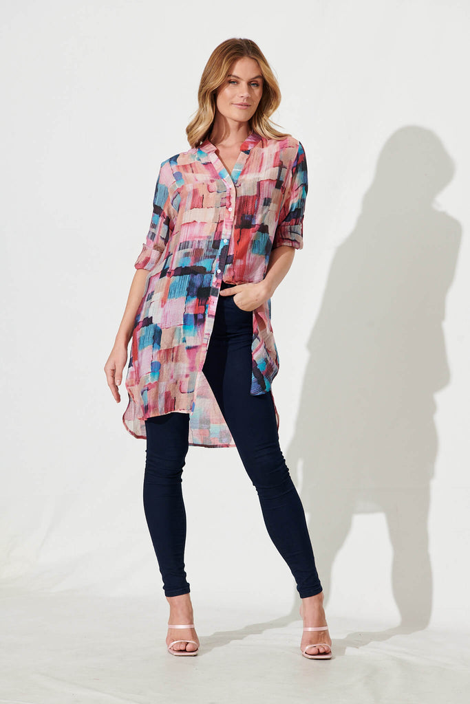 Connelly Shirt In Pink With Multi Print - full length