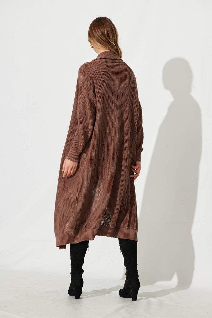 Zellweger Longline Knit Cardigan In Brown Cotton Blend - back