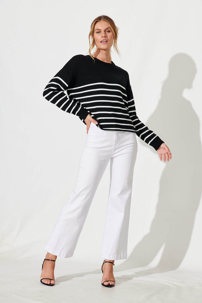 Locklear Knit In Black With White Stripe Cotton Blend - full length