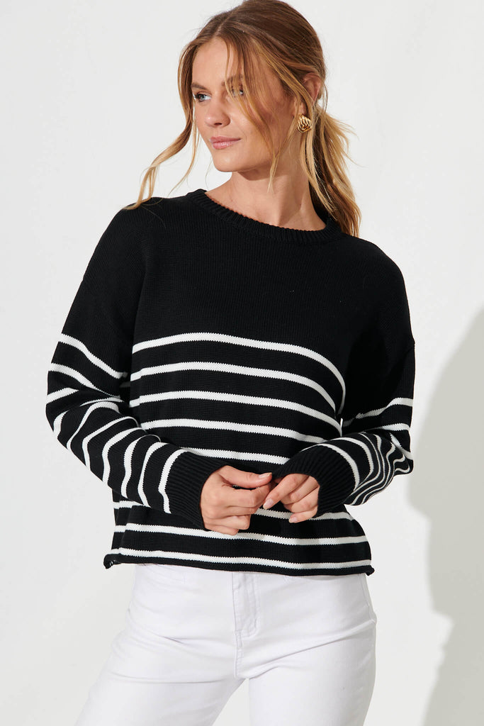Locklear Knit In Black With White Stripe Cotton Blend - front