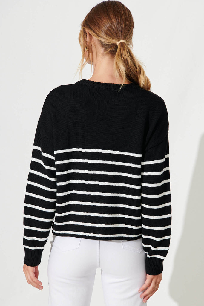 Locklear Knit In Black With White Stripe Cotton Blend - back