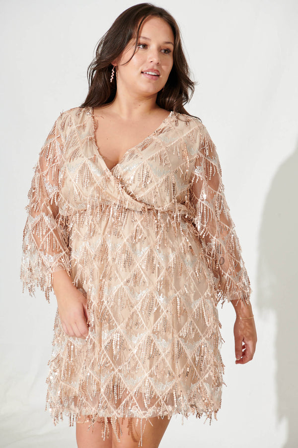 Seema Sequin Dress In Rose Gold Sequin St Frock Seema Sequin Dress In Rose Gold Sequin St Frock
