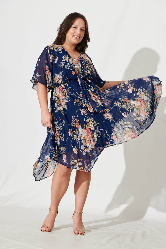 Blakely Dress In Navy Floral Chiffon - full length