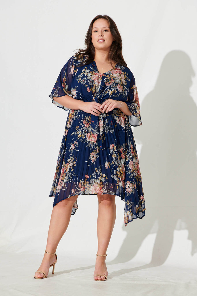 Blakely Dress In Navy Floral Chiffon - full length