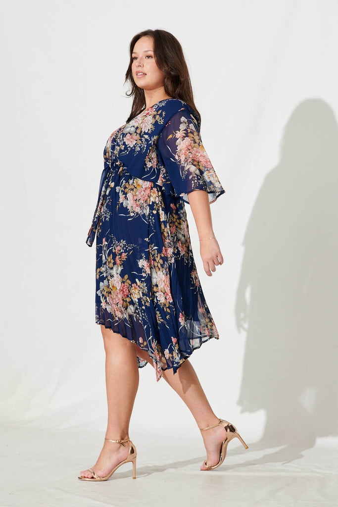 Blakely Dress In Navy Floral Chiffon - side