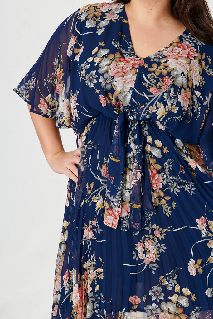 Blakely Dress In Navy Floral Chiffon - detail